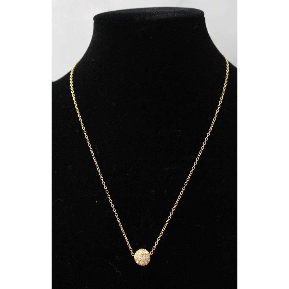 Gold Tone Necklace Chain with Clear Rhinestone Ball Pendant N54 - Picture 3 of 4